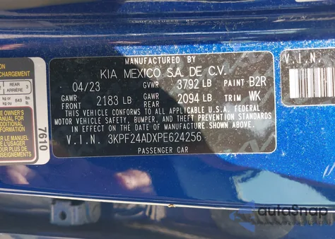 2023 Kia Forte Lxs z USA, uszkodzony, nr VIN 3KPF24ADXPE624256